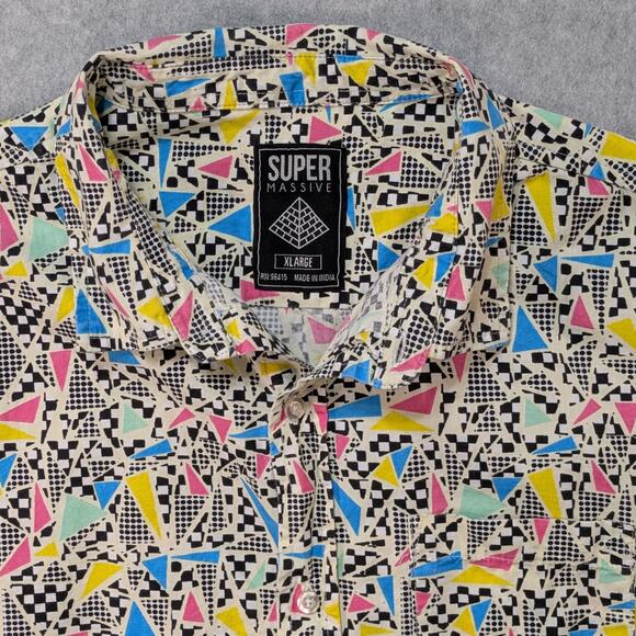 Super Massive Retro Button Up Shirt Men’s XL 80s Geometric Print Short Sleeve - Picture 4 of 9